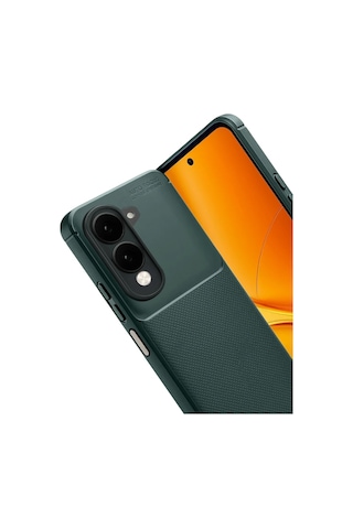 Vivo Y04 Uyumlu Kılıf Karbon Tasarım Kamera Korumalı Silikon Telefon Kılıfı Kapak Koyu Yeşil