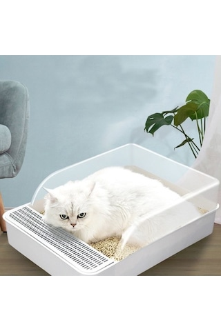 Zhkj Shop Kedi Çöp Kutusu Yarı Kaplamalı Kare Dışkı Havzası Evcil Hayvan Tuvalet, Boyutküçük Bv1rn1