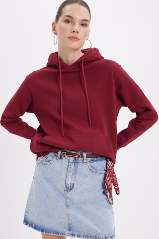 Tudors Kadın Relax Fit Rahat Kesim Pamuklu Kapüşonlu Kanguru Cepli Bordo Sweatshirt-39939 Bordo