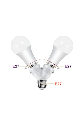 E27- E27 Duy Çoğaltıcı Adaptör, Tek Duyda 2'li E27 Ampul Girişi
