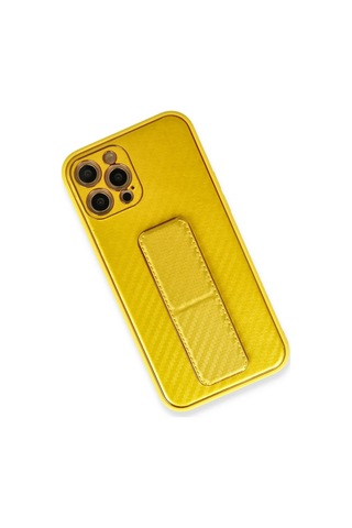 Newface Apple iPhone Uyumlu 12 Pro Max Kılıf Coco Karbon Standlı Kapak Glblseme - 79 - Sarı