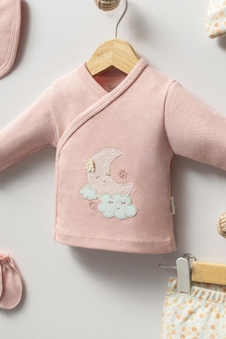 Bebitof %100 Pamuk Sevimli Ay Ve Bulutlar Desenli Bebek 5 Parça Yenidoğan Hastane Çıkışı Zıbın Seti Bbtf.pmb.2023 Pembe