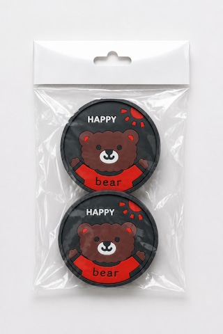 Kemboss Happy Ayıcıklı Bardak Altlığı 2'li Set - Pvc Kaydırmaz Bardak Altlığı Kahve Kupa Çay Bardağı Altlığı Masa Koruyucu Çok Renkli