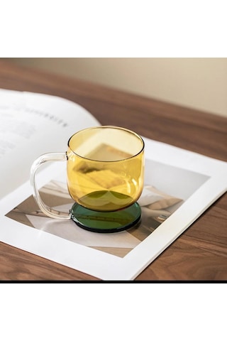 Qerhome Borosilikat Cam Renkli Cam Kahve Cappuccino Kupası 350 Ml Şeffaf