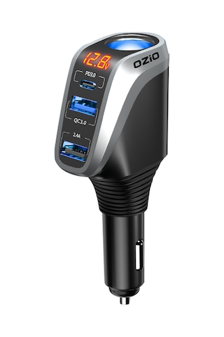 Monyee Ozio Araba Şarj Cihazı 12-24v, 3 Usb Portlu Hızlı Şarj, Fume Soketi Çevirici, Gümüş Dy34tc