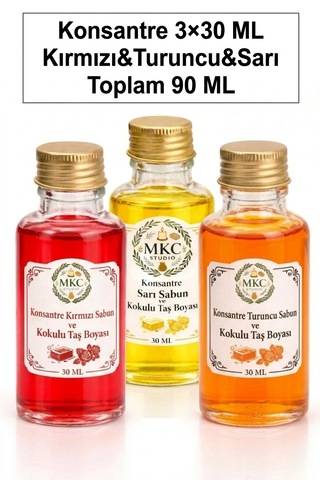 Konsantre Kırmızı&turuncu&sarı Sabun Bazı & Kokulu Taş Boyası 30ml 3 Adet - Yüksek Pigmentli Çok Renkli