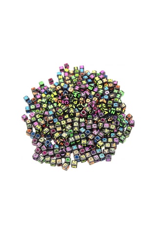 Harf Boncuk Akrilik Küp Renkli Siyah 6 Mm 250 Gr