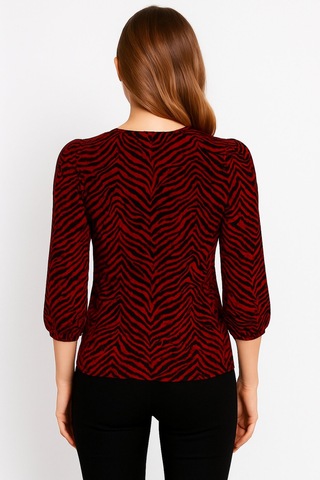 Kadın Bisiklet Yaka Esnek Desenli Spor Şık Truvakar Kol Bluz Bordo