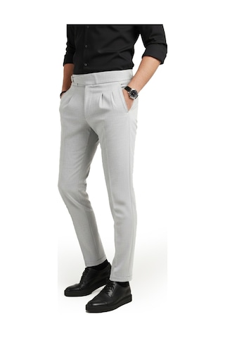 Deepsea Erkek Gri Likralı İtalyan Kesim Pileli Kemer Tokalı Şık Kumaş Pantolon 2601020 Gri
