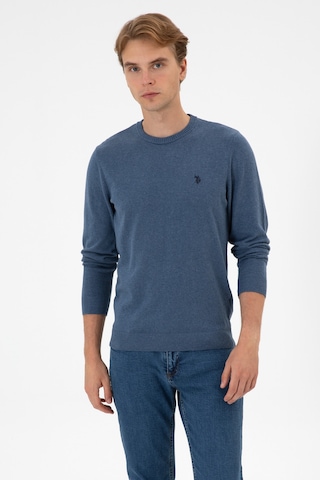 U.S. Polo Assn. Erkek Slim Fit Bisiklet Yaka Koyu Mavi Melanj Basic Kazak 50313713-VR251