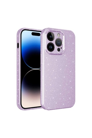 Zeyline Apple Uyumlu iPhone 14 Pro Max Kamera Korumalı Simli Lüks Zore Koton Kapak-lila