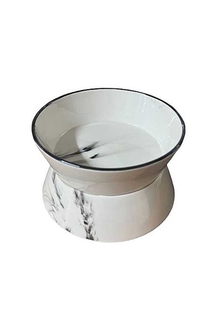 Seramik Çift Katlı Mermer Desenli Mama Kabı 15 Cm Mix
