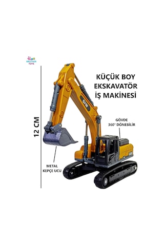 Metal Kepçeli Paletli Kepçe Ekskavatör Oyuncak İş Makinesi Makinası 12 Cm.