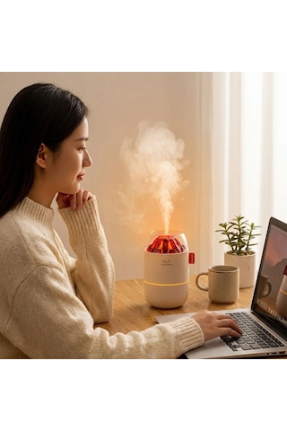 Buffer Ahşap Odun Ateşi Tasarımlı 280 Ml Ultrasonik Hava Nemlendirici & Aroma Difüzör Soğuk Buhar Makinesi, Led Işıkl