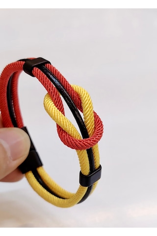 Sarı Kırmızı Taraftar Temalı Deri&makreme Düğüm Model Bileklik Net 21cm Kırmızı - Sarı
