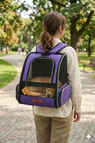Missidea Brave Paws Tekerlekli Çekçek Mekanizmalı Fileli Kedi Ve Köpek Taşıma Çantası Mor