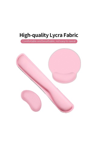 Hafızalı Köpükten Ergonomik Klavye Bilek Desteği, Lycra Kumaştan Fare Bilek Desteği, Kaymaz Kauçuk Tabanlı Mouse Pad Seti, Pembe D