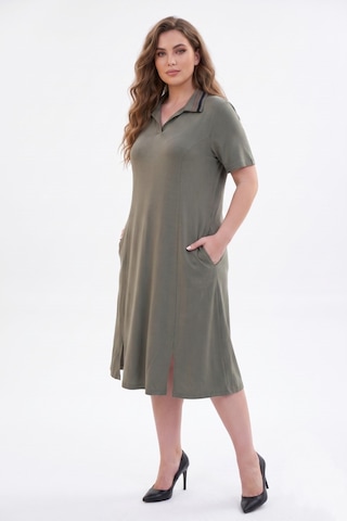 Wearon Kadın Polo Yaka Kısa Kol Likralı Elbise 7386 Bgl-st05664 Haki