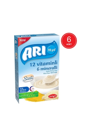 Arı 12 Vitaminli 6 Mineralli Sütlü 6+ Ay Pirinç Unu 6 x 250 G