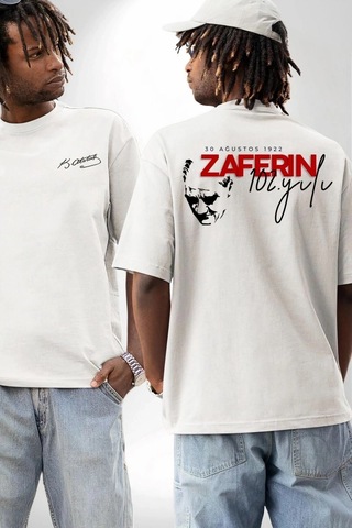 Freedom Storee 30 Ağustos Zafer Bayramı Ön Arka Baskılı Oversize Bisiklet Yaka T-shirt - Beyaz Çok Renkli