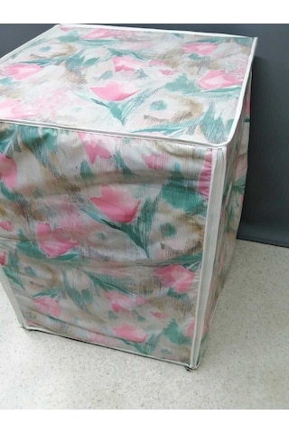 Çiçekli Fermuarlı Çamaşır Ve Kurutma Makinesi Örtüsü Pembe