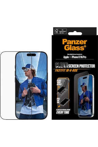 Panzerglass Apple Uyumlu iPhone 17 16 Pro Ultra wide Fit Siyah Çerçeveli Ekran Koruyucu Fast Uygulama Aparatlı