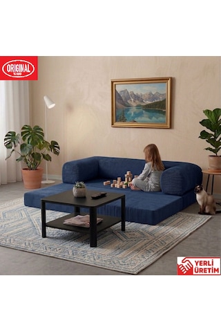 Pleasant K180x90 Sünger Kanepe Modüler Kadife Kumaşlı Koltuk Lacivert