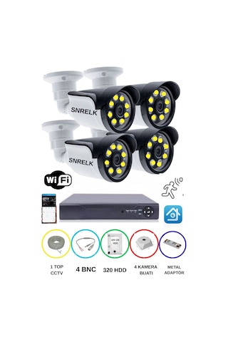 Snrelk Hama Güvenlik Kamerası 4'lü 5mp Lens Warm Ledli Gece Renkli Ahd 320 Gb Su Geçirmez