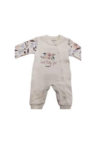 Çicek Desenli Çıtçıtlı Ayaksız Patiksiz Tulum Krem