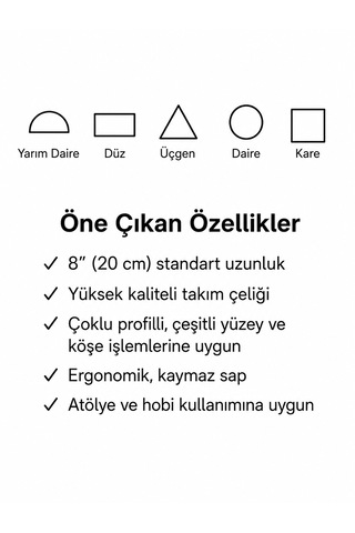 5 Li Eğe Seti 8 Düz, Yuvarlak, Kare, Üçgen Ve Yarım Yuvarlak Metal Eğeler