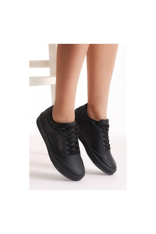 Tonny Black Rahat Kalıp Poli Taban Bağcıklı Unisex Siyah Cilt Spor Ayakkabı Tb107-0 Siyah Cilt