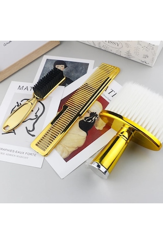 Berber Kesme Alet Takımı Süpürme Kırık Saç Boyun Fırçası Kesme Kesme Tarağı Altın Berber Fırça Ve Tarak Seti Erkekler İçin Kuaför
