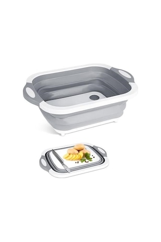 Katlanabilir Süzgeçli Kesme Tahtası Ve Badya -m11 Gri