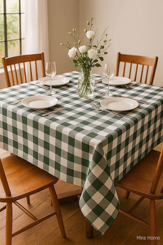 Mira Home Kareli Masa Örtüsü Sofra Bezi 160x160 Cm Happytime Yeşil