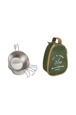 Konesam 4 Adet 310ml Paslanmaz Çelik Kayak Kasesi + 1 Adet Depolama Çantası - Koyu Yeşil Gri