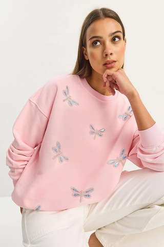 Shade Kadın Bisiklet Yaka Yusufcuk Taş İşlemeli Relaxed Sweatshirt 1558 60283660 - Şeker Pembe