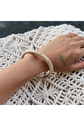 Vintage Doğal Desen Geniş Bileklik Beyaz