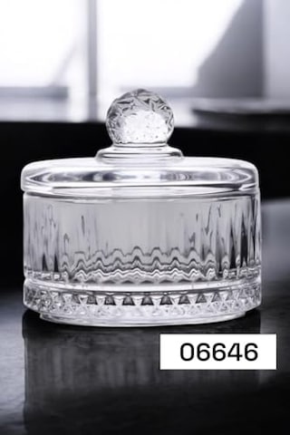 Kristal Kapaklı Cam Şekerlik Cam Lokumluk Kesme Cam Lüx Şekerlik 10cm 10.5cm - 4 Model 06646 Genel