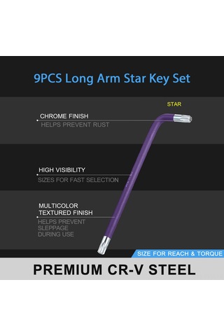 9 Parça Çok Renkli L Anahtar Seti Torx Anahtar Yıldız Anahtar Seti Uzun Kol Endüstriyel Kalite Krom Vanadyum Çeliği Torx Anahtar Allen Anahtarı