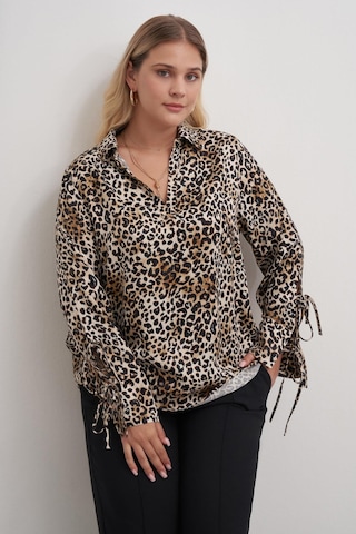 Bağlama Detaylı Leopar Bluz-2568 Kahverengi