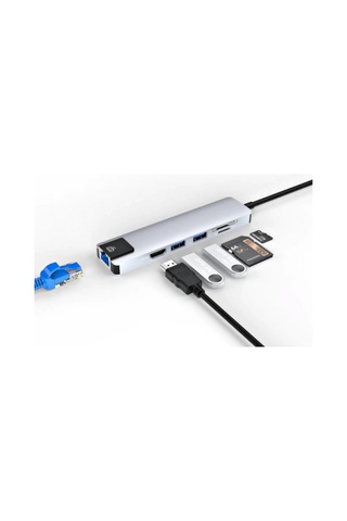 8 Port Type-c Hub Hdmı, Usb, Rj45 Ve Kart Okuyucu Bağlantılı Çoklayıcı