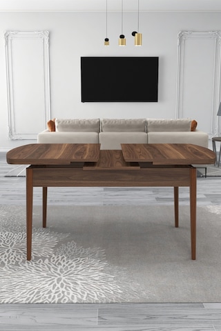 Renlife Açılır Yemek Masası Ve Sandalye Seti Metal Ayaklı 4 Sandalye + 80x130 Masa Ceviz Ceviz Kahve
