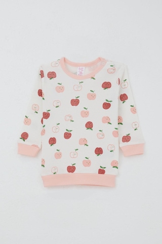 Breeze Kız Bebek Pijama Takımı Omuzdan Patlı Sevimli Minik Elma Desenli 4 Ay-1 Yaş, Ekru Ekru