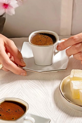 Nehir Menekşe 12 Parça 6 Kişilik Porselen Kahve Fincan Takımı Beyaz