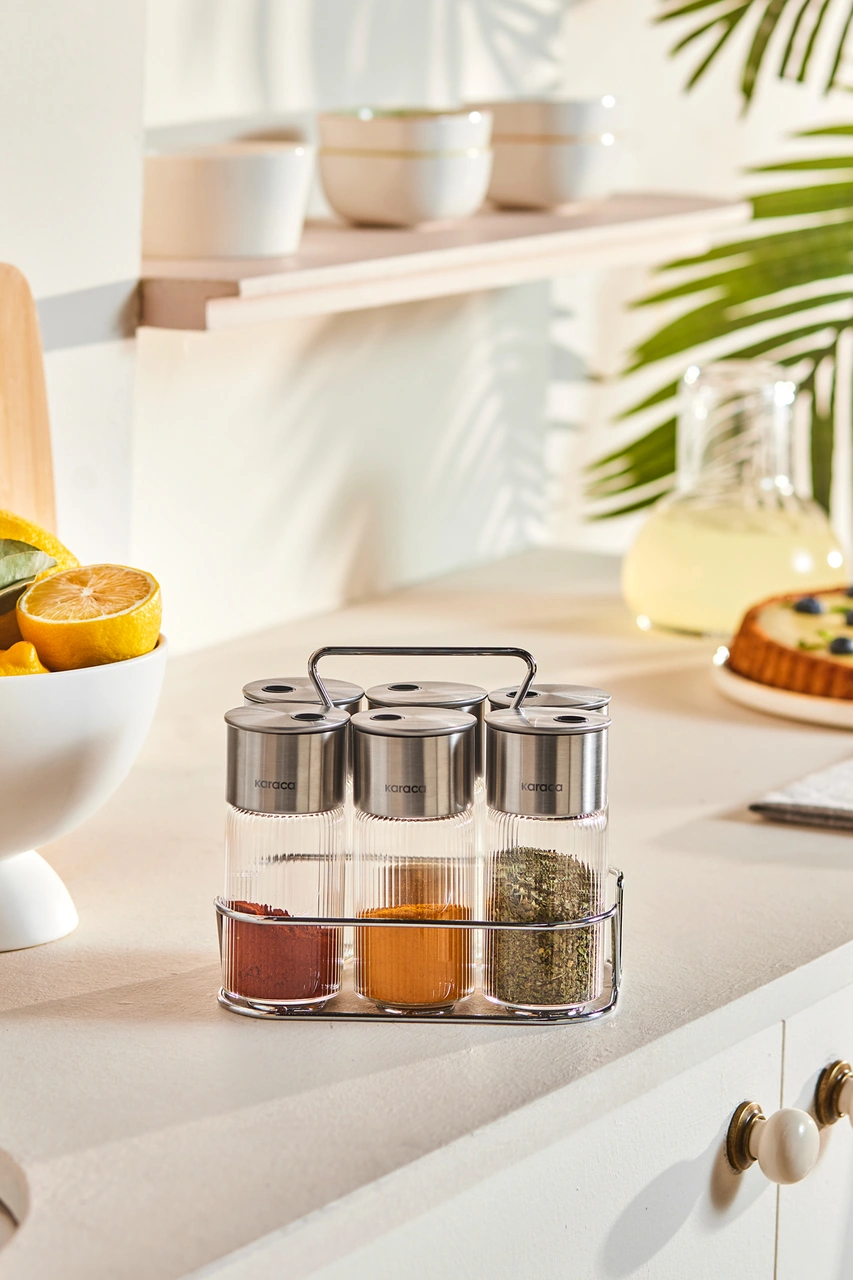 Karaca Ripple 7 Parça Standlı Baharat Seti Inox Gümüş