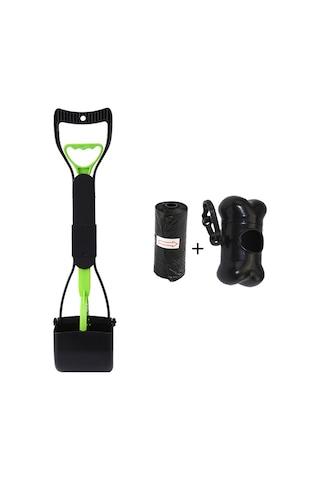 Symbee Yeşil Çift Taraflı Pet Kaka Toplayıcı, 20 Adet Çöp Poşeti Ve Depolama Kutusu İle Set - 45 Cm Uzun Gövde, Katlanabilir, Tek Elle Kullanıma Uygun Yeşil