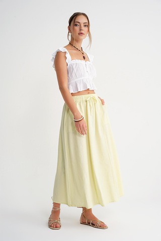 4633 Kadın Yandan Cepli Parçalı Etek Sarı Sarı