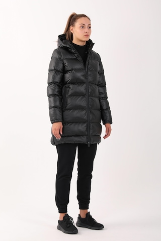 Maraton Sportswear Regular Kadın Kapşonlu Uzun Kol Basic Siyah Parka 21283 Siyah