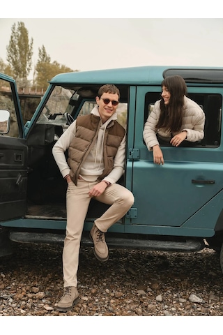 Kip Vizon Regular Fit Dik Yaka Casual Dokuma Spor Yelek Vizon