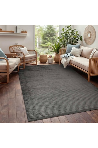 Aden Kaymaz Taban Halı, Aden Leona 1, Makinada Yıkanabilir Şönil Dokuma Halı Antrasit - 200 X 290cm Çok Renkli